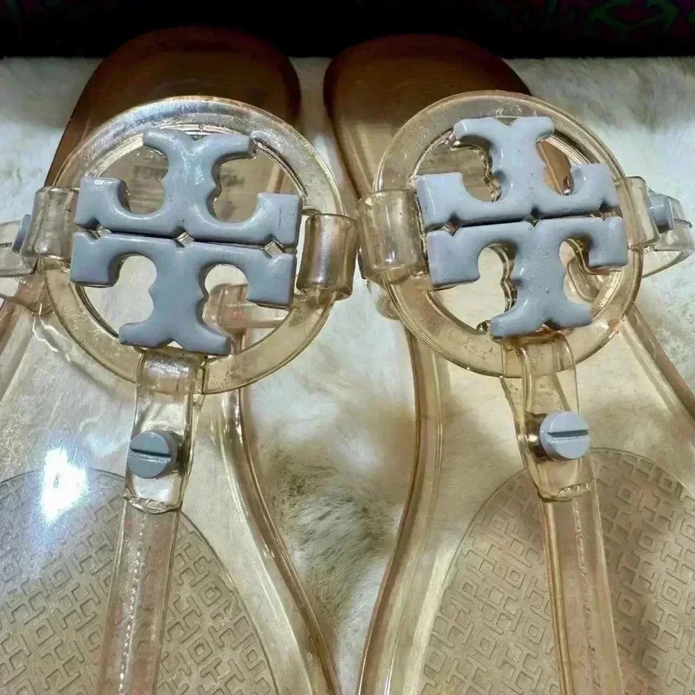 Tory Burch Mini Miller Jelly Thong Sandal Gray Size 6 like new with box
